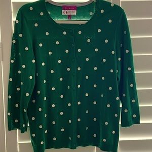 Talbots XL Oprah Magazine Kelly Green & White Cardigan